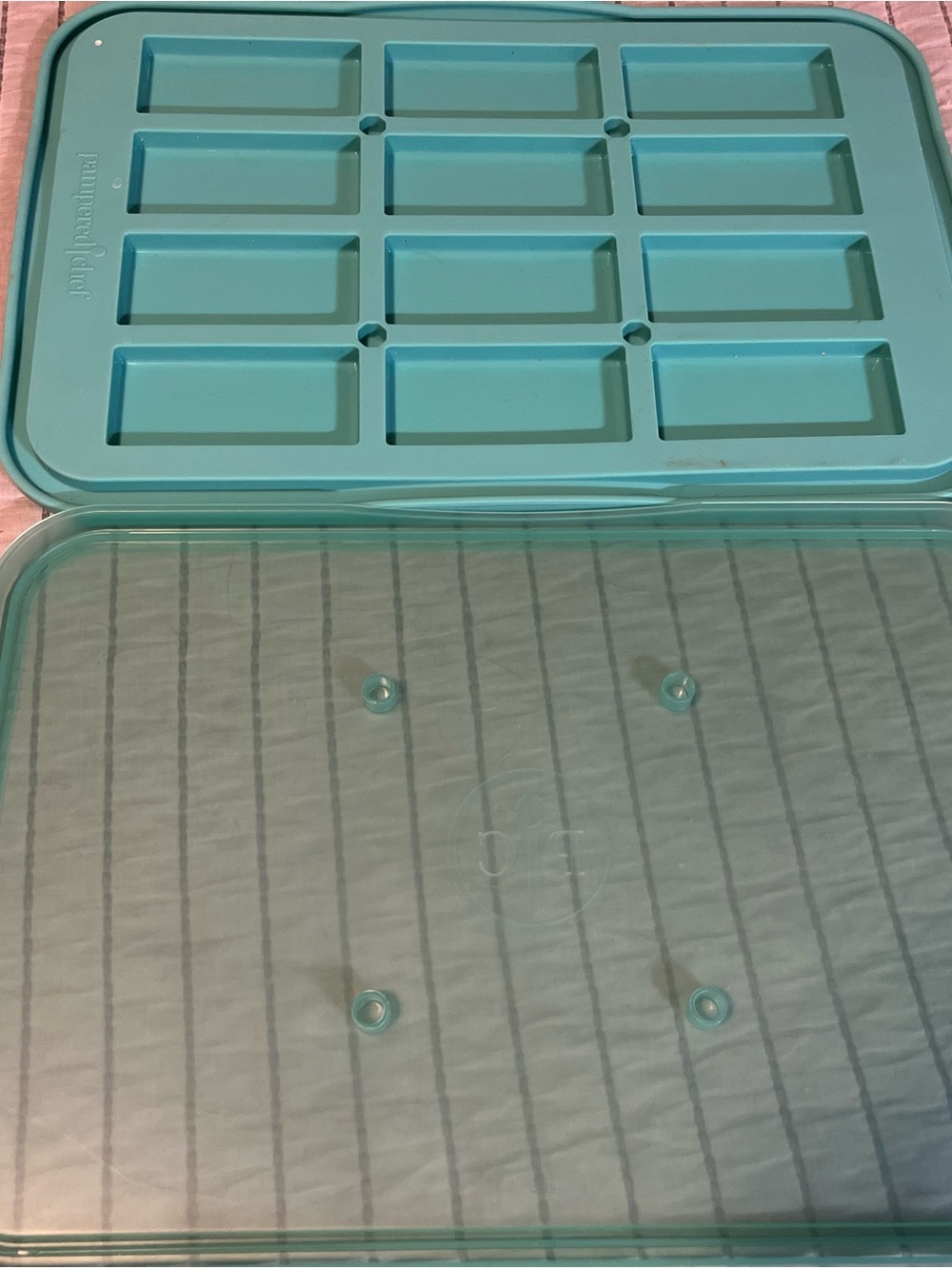 Pampered Chef Turquoise Silicone Candy & Chocolate Mold with Clear Lid
